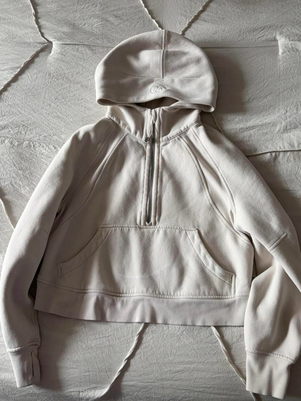Women's Hooded Quarter-Zip Sweater - Cream beige